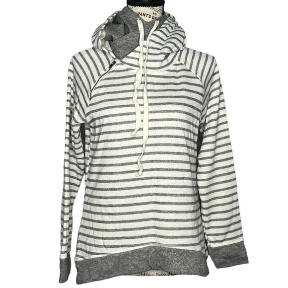 Maurices SMALL Stripe Zipper Detail Oversize Cowlneck Pullover Hooded Sweatshirt - Picture 1 of 11